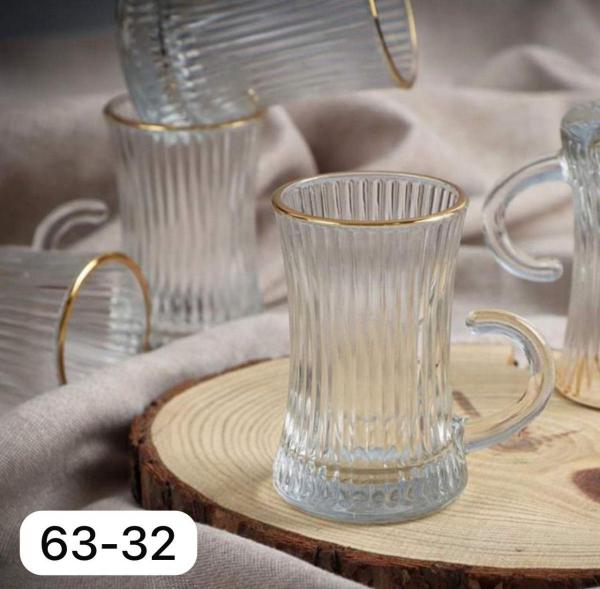 كاسة زجاج شفاف حواف ذهبي يد مفتوحة63-32